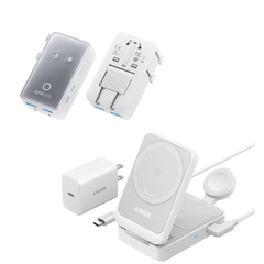 Anker MagGo Wireless Charging Station (Foldable 3-in-1) and Anker Nano Travel Adapter (5-in-1, 20W, 1-Pack)