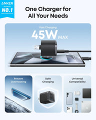 Anker Nano Charger (45W) with USB-C to USB-C Cable and Anker USB-C to USB-C Cable (6 ft, 240W, Upcycled-Braided)